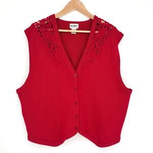 Koret Red Wool Blend Crochet Knit Sweater Cardigan Vest Size 2X